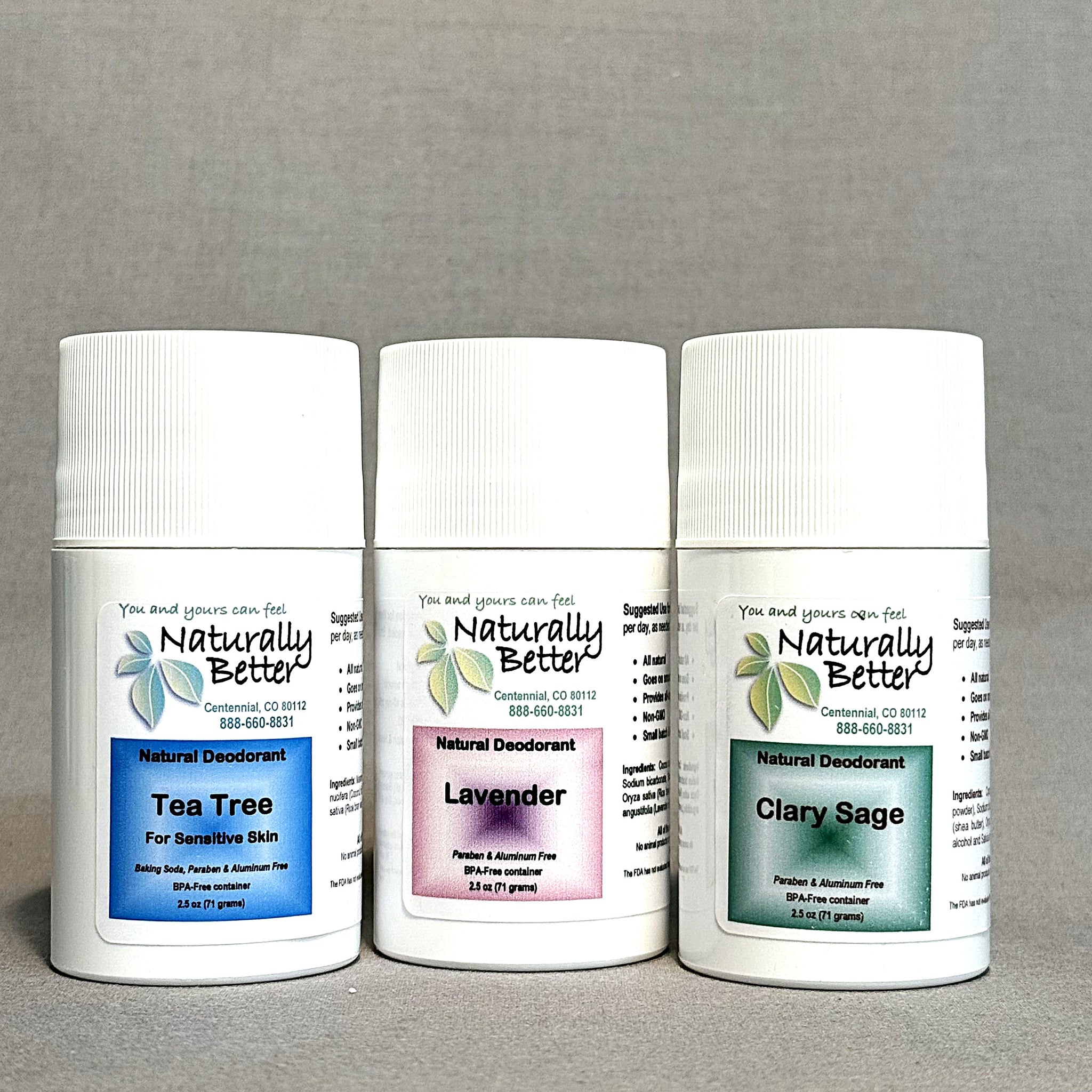 Natural Deodorants in 2.5oz Sticks